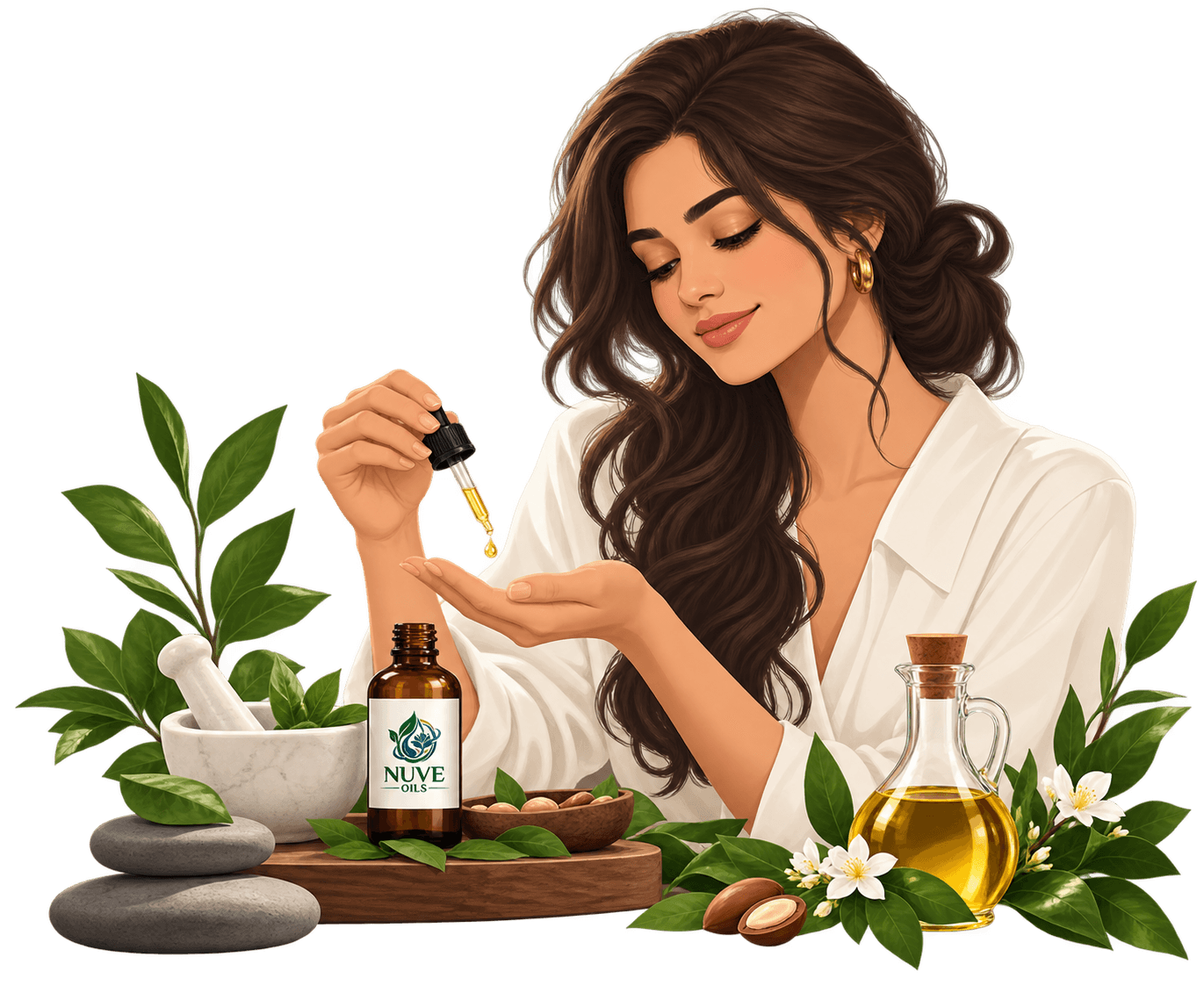 Woman applying a few drops of Nuve Oils essential oil to her palm